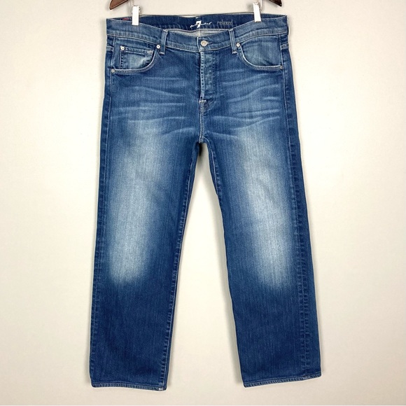 7FAM Relaxed Fit Stretch Jeans Men’s Size 36 Waist Faded Button Fly Designer - Picture 2 of 10